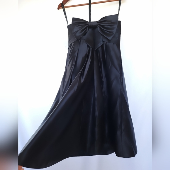NWT BILL LEVKOFF Satin Strapless Pocketed Empire Waist Evening Dress SZ 6 Black - Picture 1 of 13